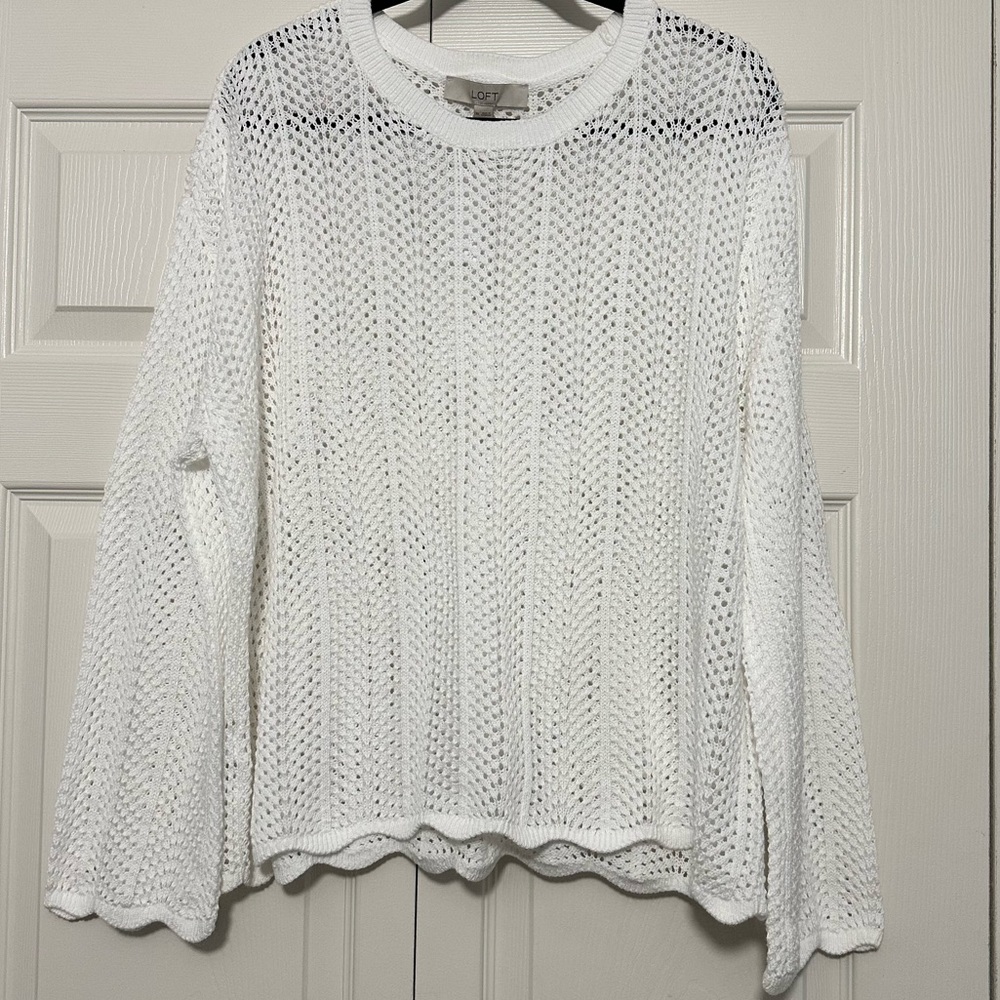 Ann Taylor LOFT Wide Sleeve Loose Knit Sweater in White Size XL NWT - Picture 2 of 10